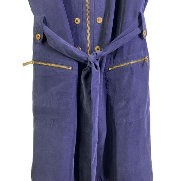 ALICE BY TEMPERLY Navy Blue Alva Silk Mini Shirt Dress - Picture 7 of 16